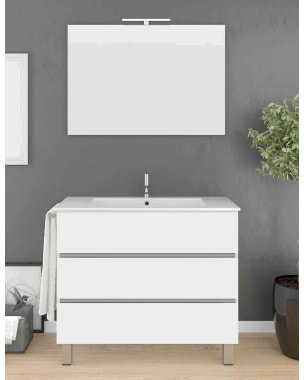 Mueble imperia 3 cajones, lavabo y espejo blanco 100 x 45 cm