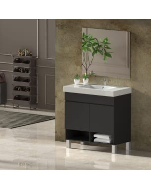 Mueble de Baño NEBARI, lavabo y espejo 70x45Cm lavabo con puertas Grafito