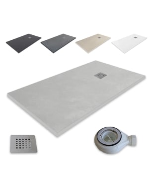 Prato de duche em resina extraplano outletaseo® - 【140x80, cinza cimento 】