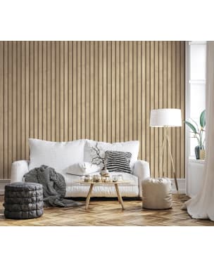 Papel pintado tnt autoadhesivo panel de lamas madera y beige 53x300 cm