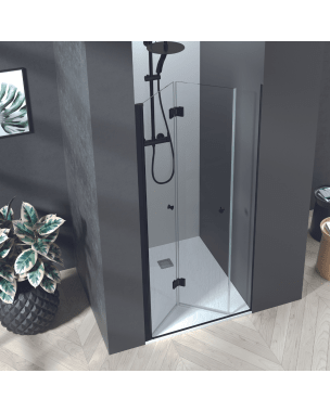 Mampara ducha frontal puerta plegable 65cm transparente negro