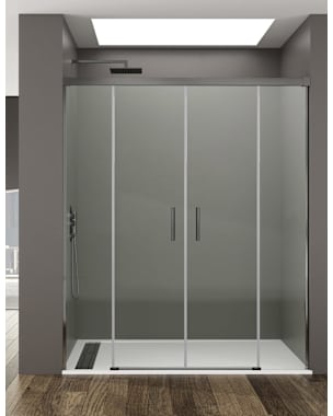 Mampara de ducha Frontal BASIC 2+2 182cm - Transparente - Titanio