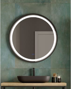 Espejo redondo baño luz LED 100cm negro