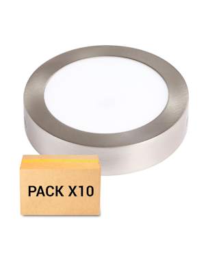 Pack 10X Plafones LED 12W 3000K Redondo niquel