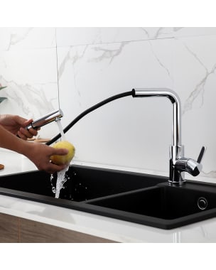 Kibath grifo cocina extraible monomando zie acabado cromo brillo de latón