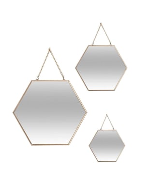 Juego de 3 espejos dorados hexagonales