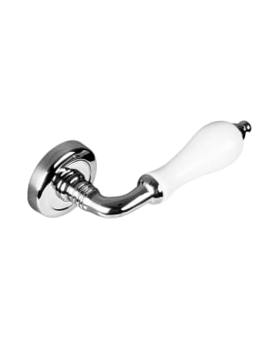 Juego Manillas Para Puerta Latón Roseta/Níquel Brillo Con Porcelana Blanca