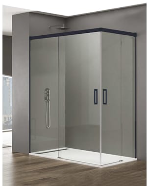 Cabine angular, resguardo BASIC 2+2 100x80 cm - Transparente- Preto