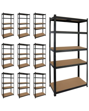 Megapack 10 estantes modulares pretas com 5 prateleiras 180x90x40cm