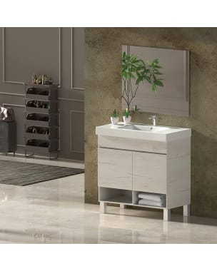 Mueble de Baño NEBARI, lavabo y espejo 80x45Cm con cajón Blanco Nórdico