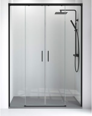 Mampara ducha frontal 2 puertas 2 fijos | transparente negro 185cm