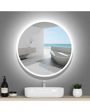 Espejo redondo de baño led 90cm＋antivaho＋interruptor táctil