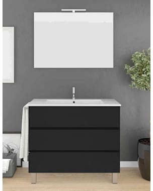 Mueble imperia 3 cajones, lavabo y espejo grafito 80 x 45 cm