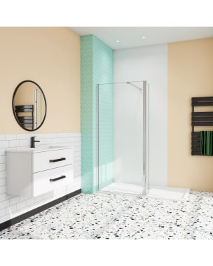 Painel de duche,vidro easyclean 8mm,barra 90cm,perfil cromado,(80+30)x190cm