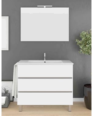 Mueble imperia 3 cajones, lavabo y espejo blanco 100 x 40 cm