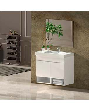 Mueble de baño nebari, lavabo y espejo 50x40cm con puertas blanco brillo