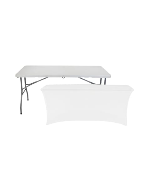 Mesa dobrável 150cm branco + cobertura para catering 7house