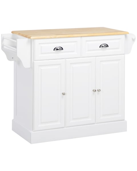 Isla de cocina 110x45x91 cm mdf, madera de caucho color blanco Homcom