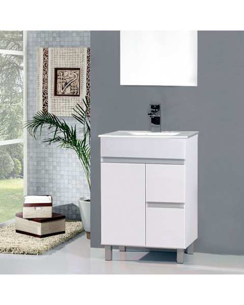 Kibath conjunto de baño urban 60x45 cm blanco brillo 2 cajones y puerta