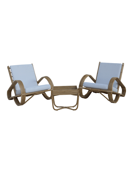 Conjunto de butacas sillones en ratán natural y mesa de centro para jardín
