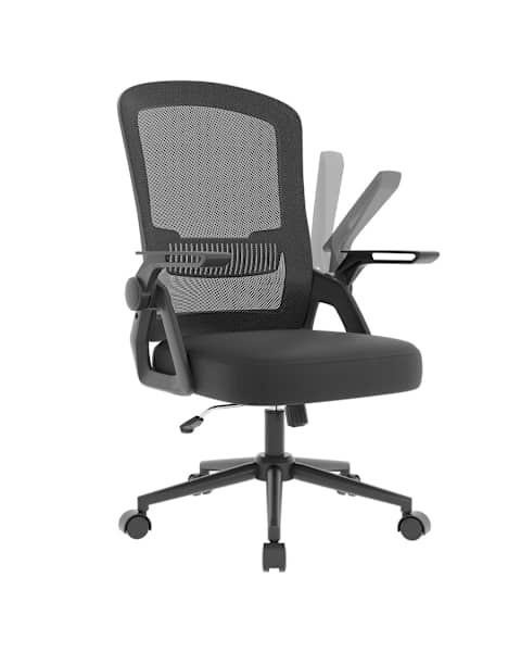 Silla de oficina ergonómica con reposabrazos plegables - negro
