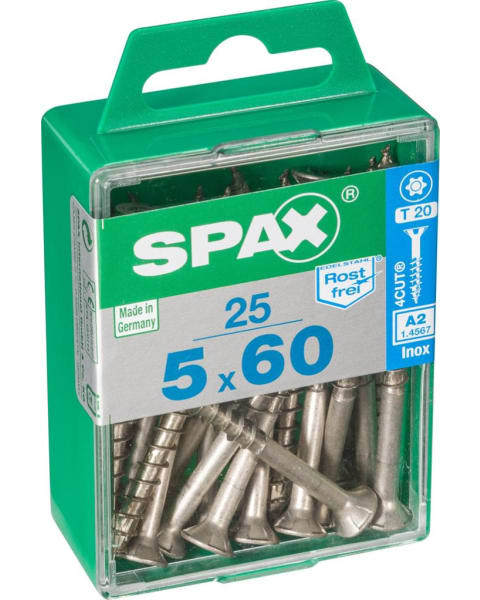 Caja 25 unid. Tornillo madera spax cabeza plana inox a2 5,0x60mm