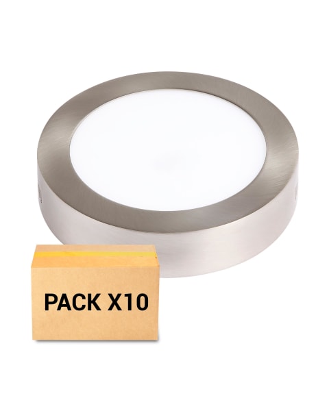 Pack 10X Plafones LED 18W 3000K Redondo niquel