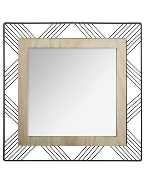Espelho quadrado de metal e madeira 45,5 cm