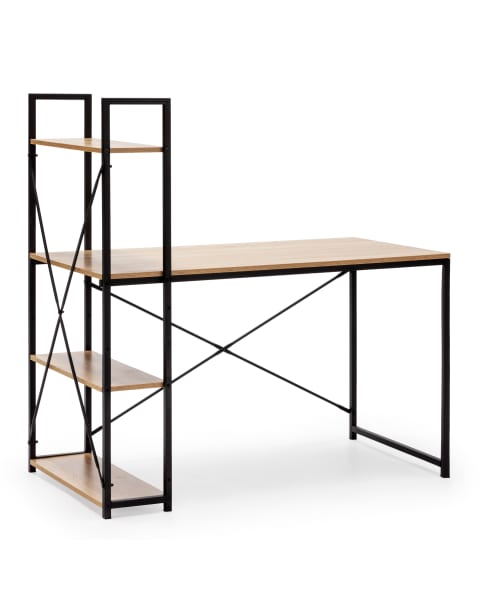 Mesa de escritorio Lidia 3 estantes negro, estilo industrial, 120 cm