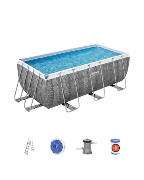 Conjunto de piscina desmontável de rotim cinzento bestway® power steel