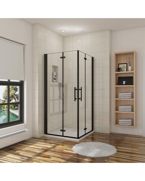 Mampara de ducha plegable,cristal antical 5mm,negro mate,900x900x1900mm