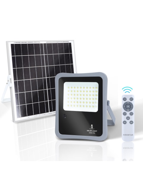 Aigostar refletor LED solar com controle remoto, 200w, 6500k ip65