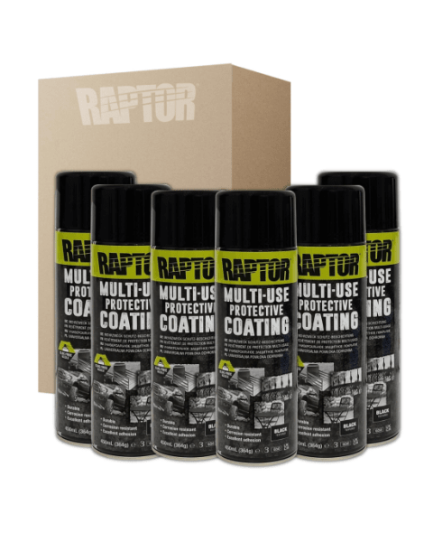 6 x spray pintura raptor 1k negro 450 ml