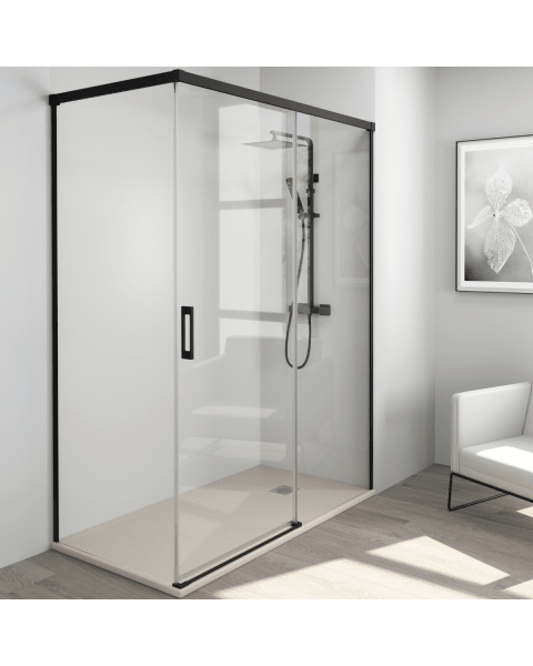 Mampara ducha rectangular frente 120 - lateral 70 cm | transparente negro