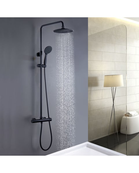 Kibath columna ducha termostática redonda de 83-120 cm negro mate de latón
