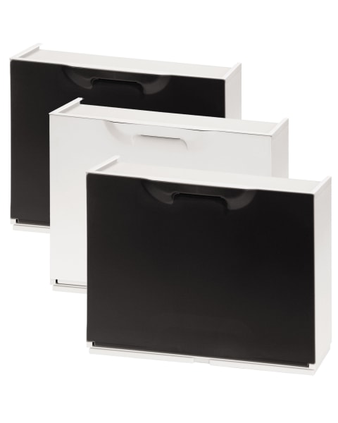 WellHome RATTAN Pack 3 zapateros, de polipropileno, Negro / Blanco