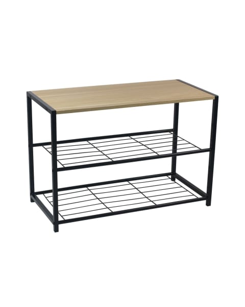 Sapateira de estilo industrial com 2 prateleiras erme preto 63x30x43cm