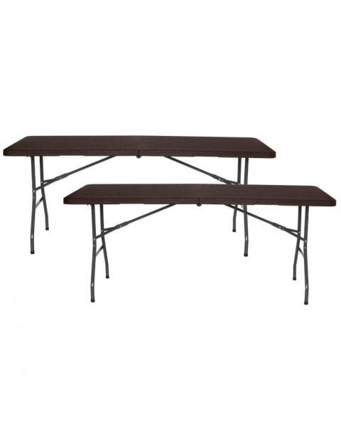 Pack 2 mesas plegables rectangulares efecto madera 180x74x74cm 7house