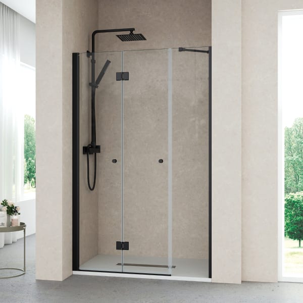 Mampara ducha frontal puerta plegable 1 fijo 90cm transparente negro