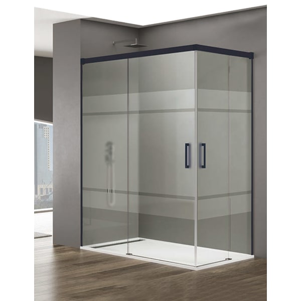 Cabine angular, resguardo BASIC 2+2 90x80 cm - Serigrafado- Preto