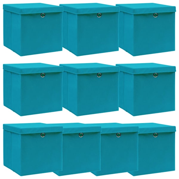vidaXL caja de almacenaje con tapa 4 uds tela azul celeste 32x32x32 cm