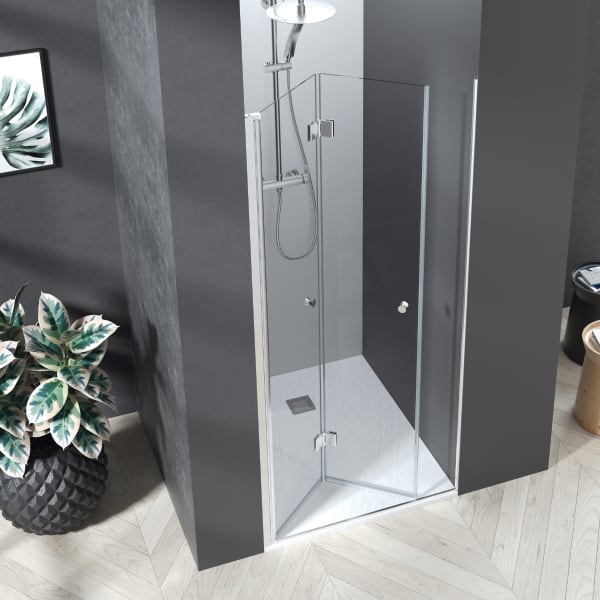 Mampara ducha frontal puerta plegable 90cm transparente cromo