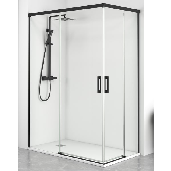 Mampara ducha rectangular frente 115 lateral 90cm transparente negro