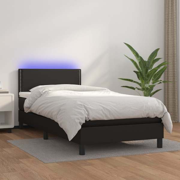 Cama 100x200 cm,cama box spring colchón y LED cuero sintético negro rhu9995
