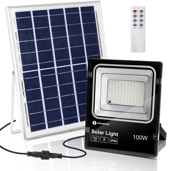 Aigostar foco proyector led solar con mando a distancia，100w，6500k ip66，2m