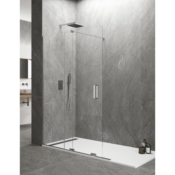 Mampara de ducha Walk-in KERES 1+1, sin perfil 110cm perpendicular