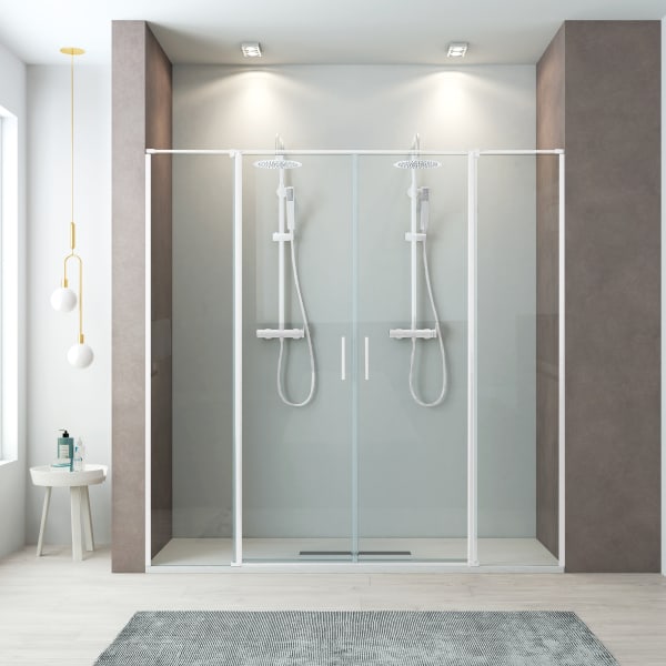 Mampara ducha frontal 2 puertas abatibles 2 fijos 170cm blanco