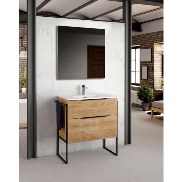 Mueble de baño al suelo con lavabo cerámico | 80 cm - roble natural