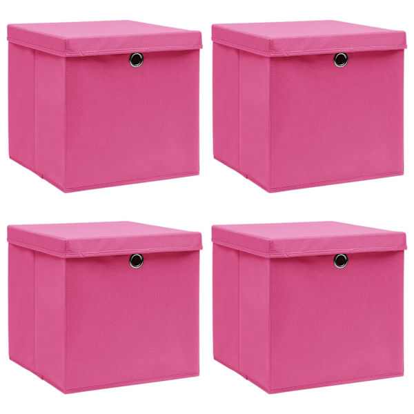 vidaXL cajas de almacenaje con tapas 4 uds tela rosa 32x32x32 cm