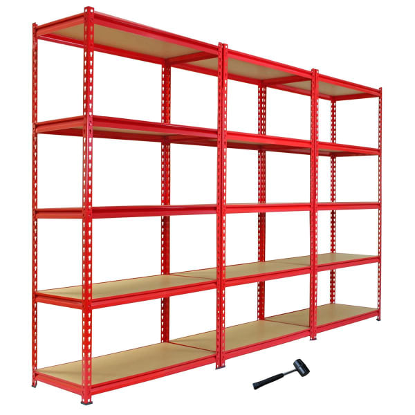 3 estanterías z-rax de acero rojas 90cm x 45cm x 183cm